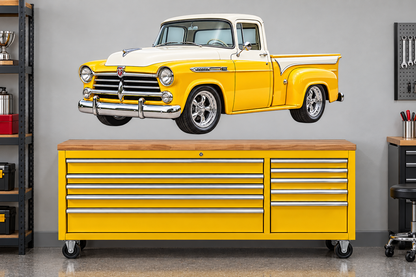 Sunburst Yellow & White 1957 Dodge D100 garage wall decal preview