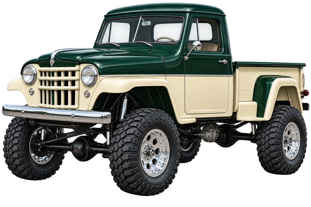 1955 Willys Pickup Forest Green & Cream 4x4 pickup contour cut decal artwork