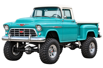 1955 Chevrolet 3100 NAPCO Turquoise & White 4x4 pickup contour cut decal artwork