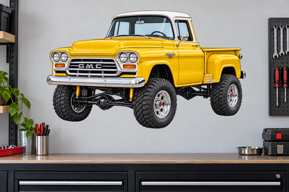 1958 GMC 100 NAPCO Golden Yellow & White garage wall decal mockup