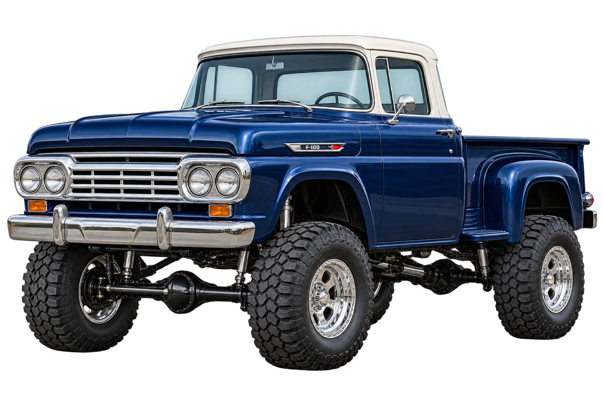 1959 Ford F-100 Midnight Blue & White 4x4 pickup contour cut decal artwork
