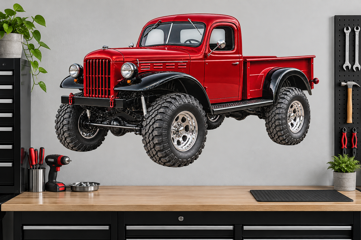 1951 Dodge Power Wagon Deep Red and Black garage wall decal mockup