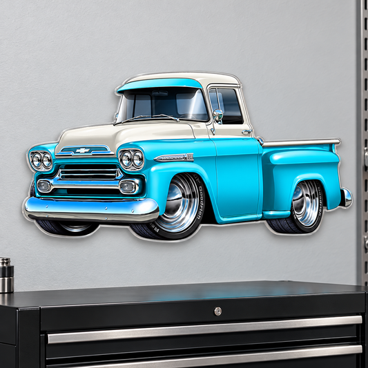 1959 Chevy Apache baby blue and white contour cut acrylic wall sign — wall
