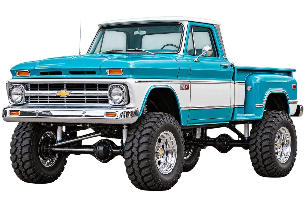 1966 Chevrolet K10 lifted 4x4 Turquoise & White transparent contour cut decal artwork