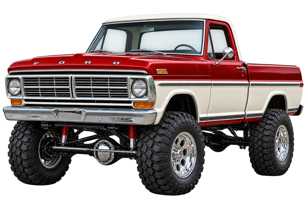 1969 Ford F-100 lifted 4x4 Candy Red & Wimbledon White transparent contour cut decal artwork