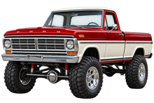 1969 Ford F-100 lifted 4x4 Candy Red & Wimbledon White transparent contour cut decal artwork