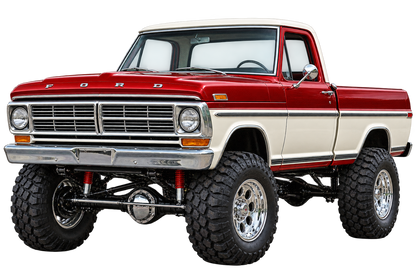 1969 Ford F-100 lifted 4x4 Candy Red & Wimbledon White transparent contour cut decal artwork