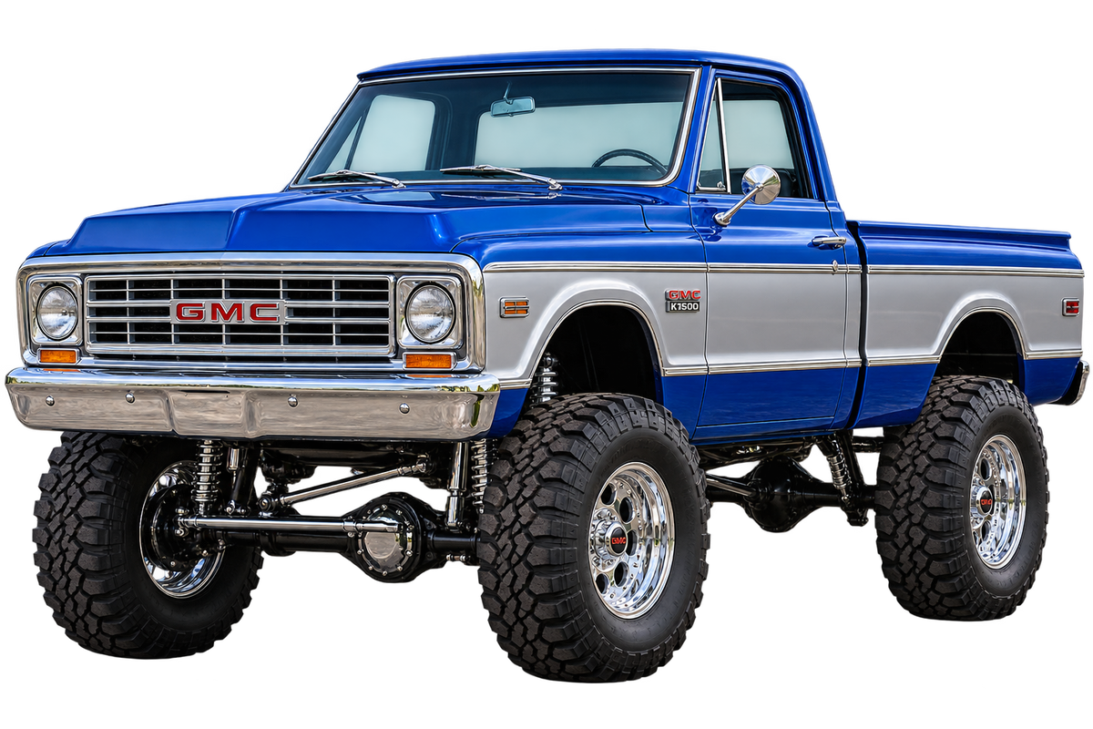 1967 GMC K1500 lifted 4x4 Royal Blue & Silver transparent contour cut decal artwork