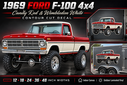 1969 Ford F-100 Candy Red & Wimbledon White decal product showcase