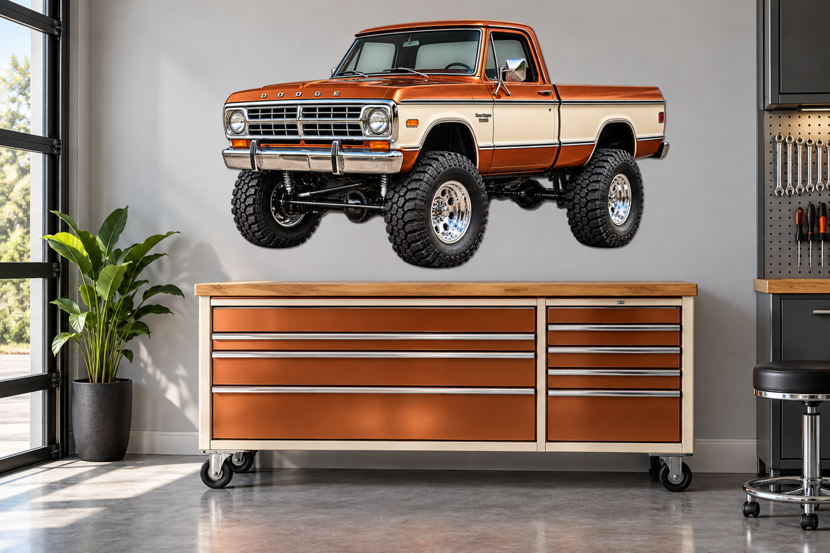1968 Dodge W100 Power Wagon Copper & Cream garage wall decal mockup