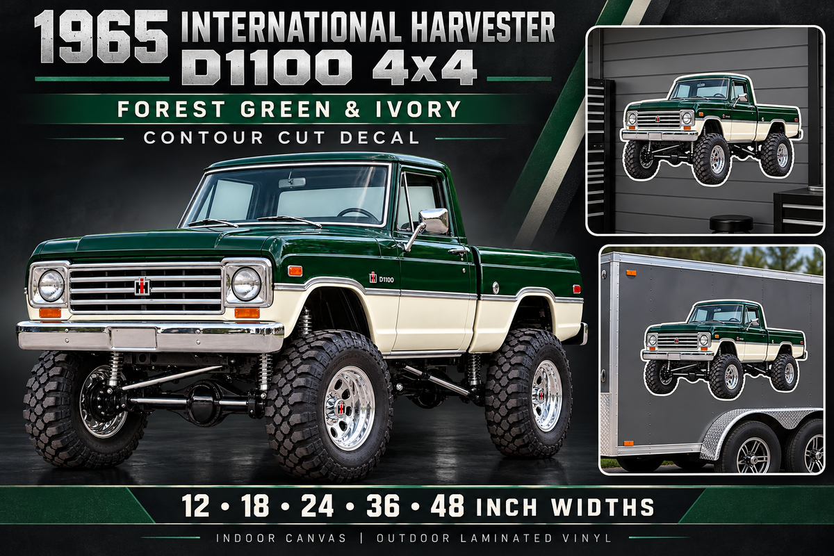 1965 International Harvester D1100 Forest Green & Ivory decal product showcase