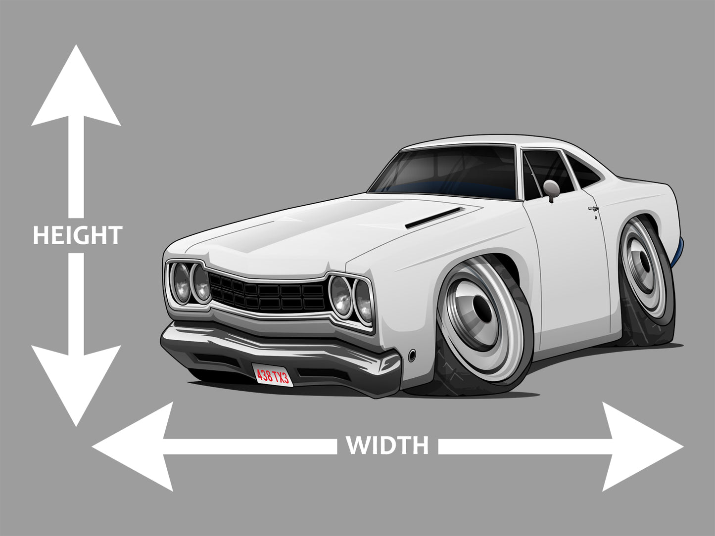 1968 Silver Plymouth Roadrunner Art Man Cave Wall Decal height width