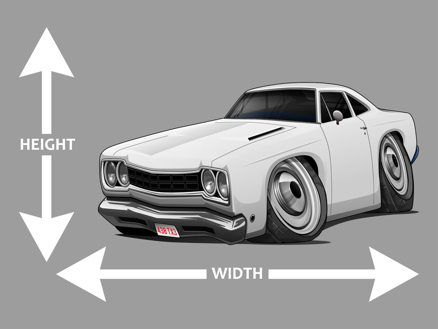 1968 Silver Plymouth Roadrunner Art Man Cave Wall Decal height width