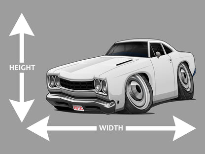 1968 Silver Plymouth Roadrunner Art Man Cave Wall Decal height width