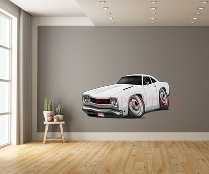 1968 Silver Plymouth Roadrunner Art Man Cave Wall Decal mockup