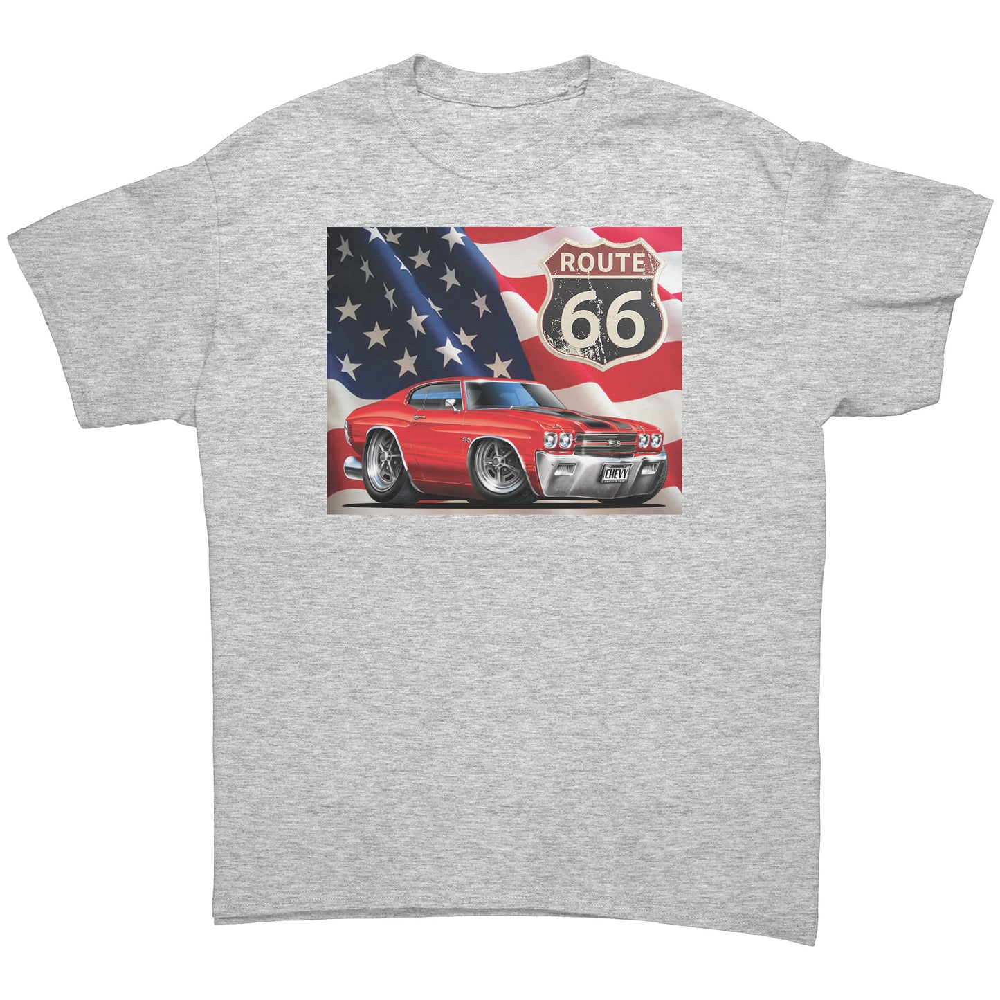 1970 Red Chevelle Muscle Car Route 66 Tee Shirt