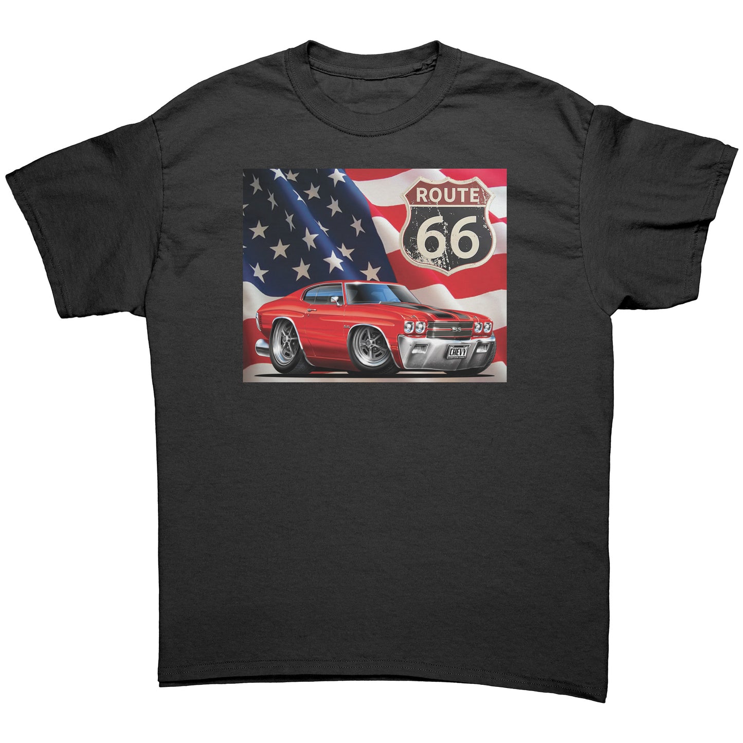 1970 Red Chevelle Muscle Car Route 66 Tee Shirt