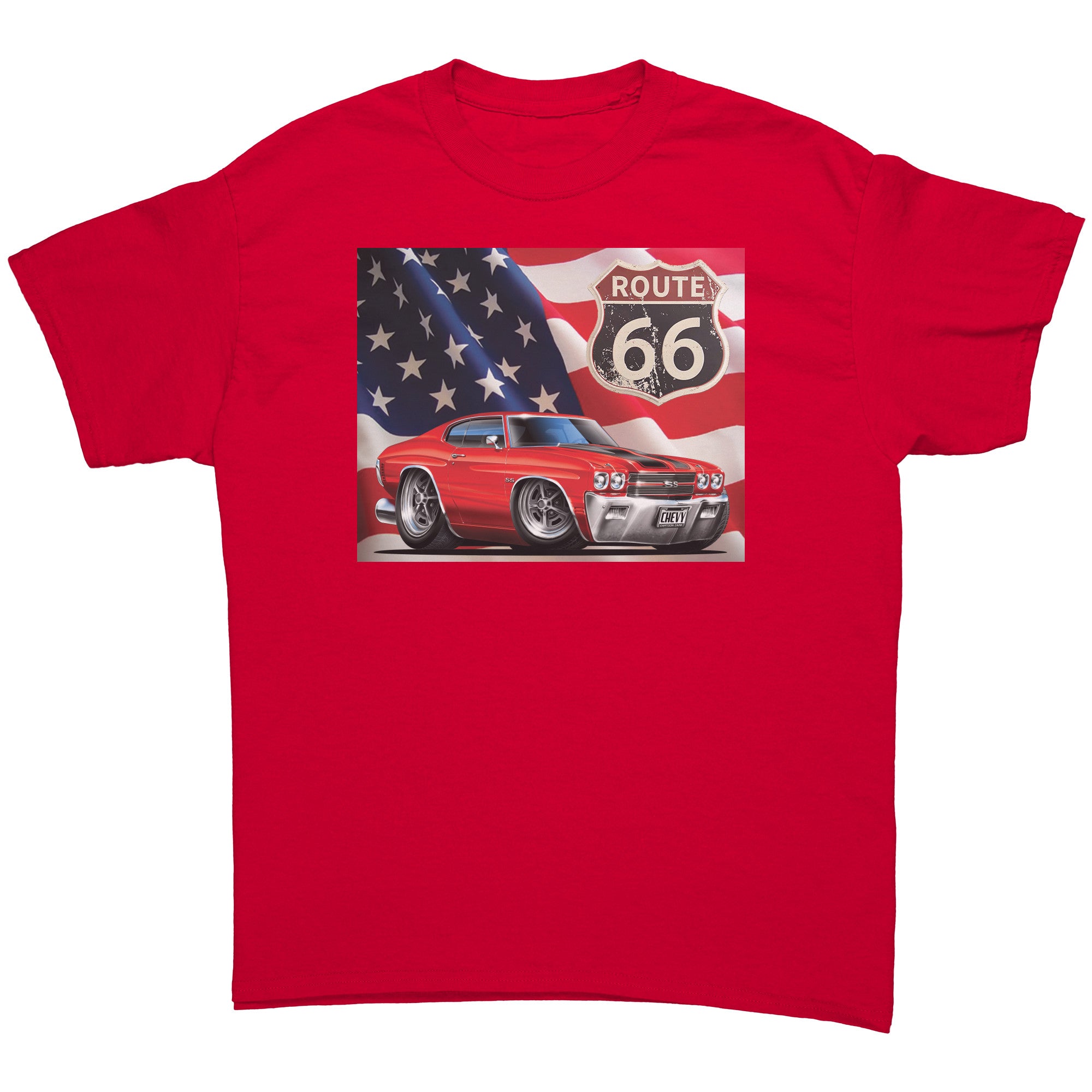 1970 Red Chevelle Muscle Car Route 66 Tee Shirt