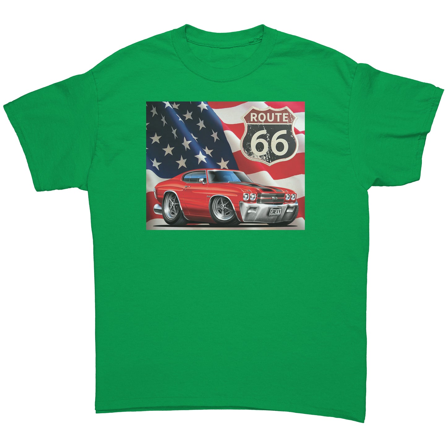 1970 Red Chevelle Muscle Car Route 66 Tee Shirt