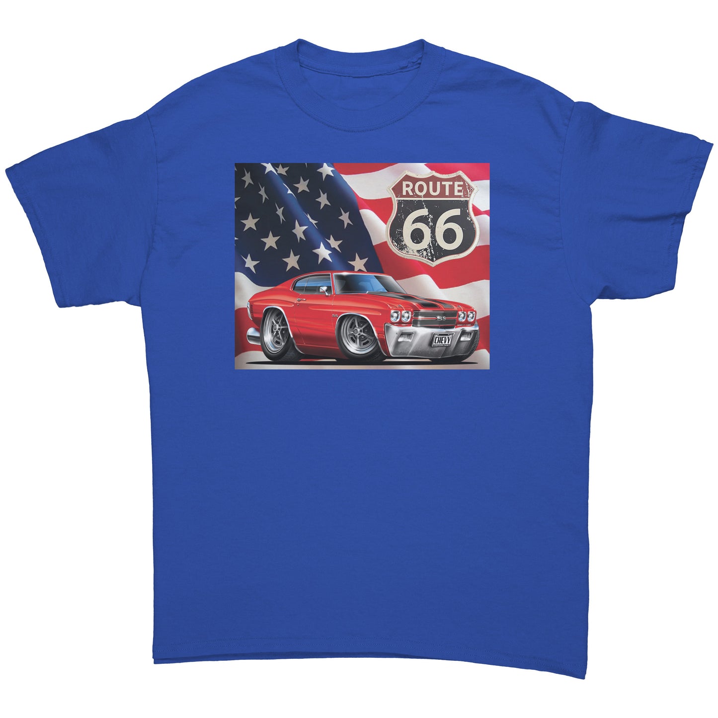 1970 Red Chevelle Muscle Car Route 66 Tee Shirt