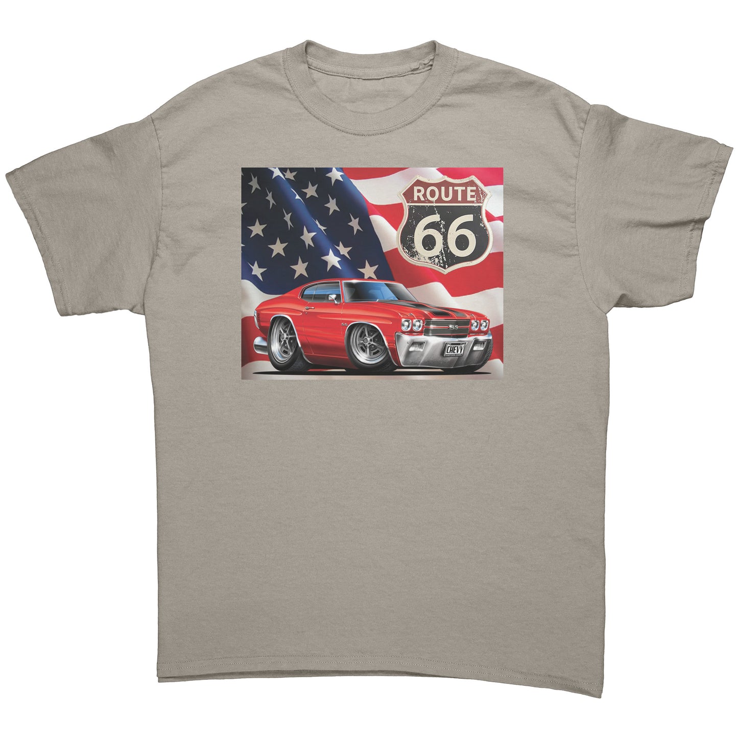 1970 Red Chevelle Muscle Car Route 66 Tee Shirt