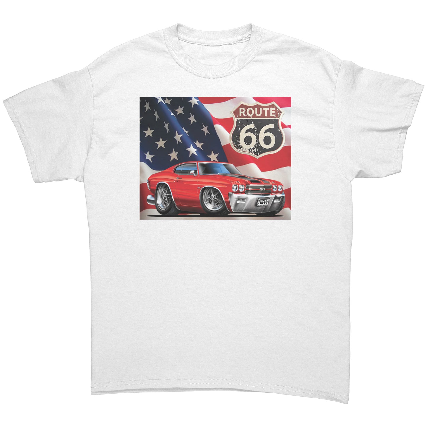 1970 Red Chevelle Muscle Car Route 66 Tee Shirt
