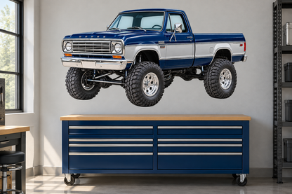 1978 Dodge W200 Power Wagon Midnight Blue & Silver garage mockup