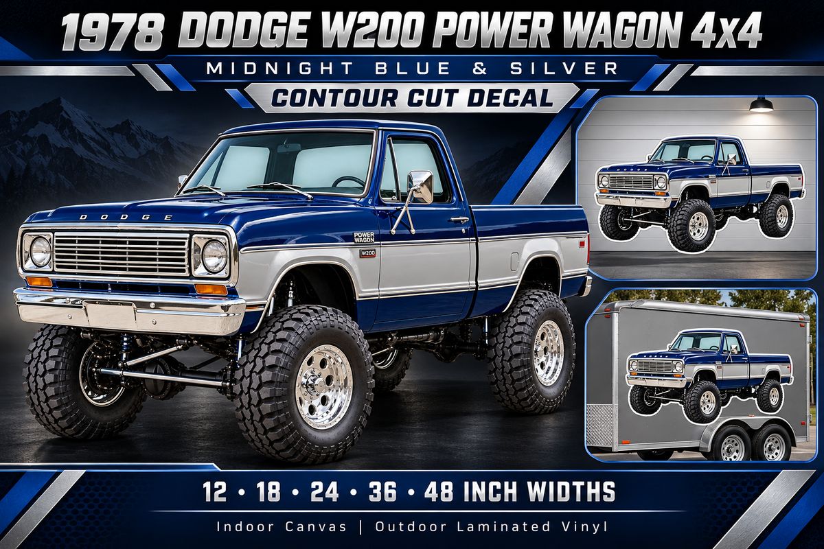 1978 Dodge W200 Power Wagon Midnight Blue & Silver decal showcase
