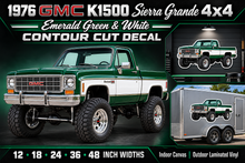 1976 GMC K1500 Sierra Grande Emerald Green & White decal showcase