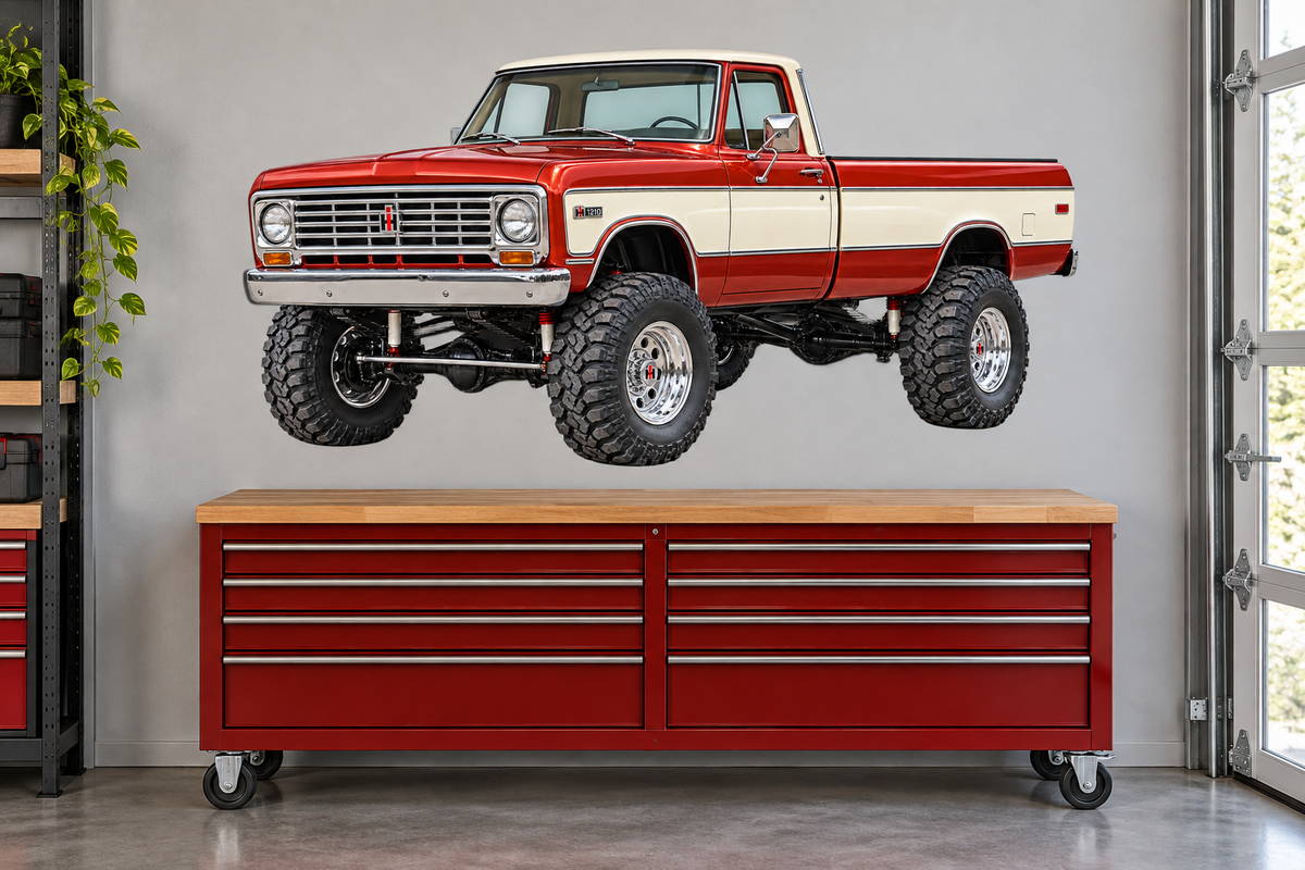 1973 International Harvester 1210 Copper Red & Cream garage mockup