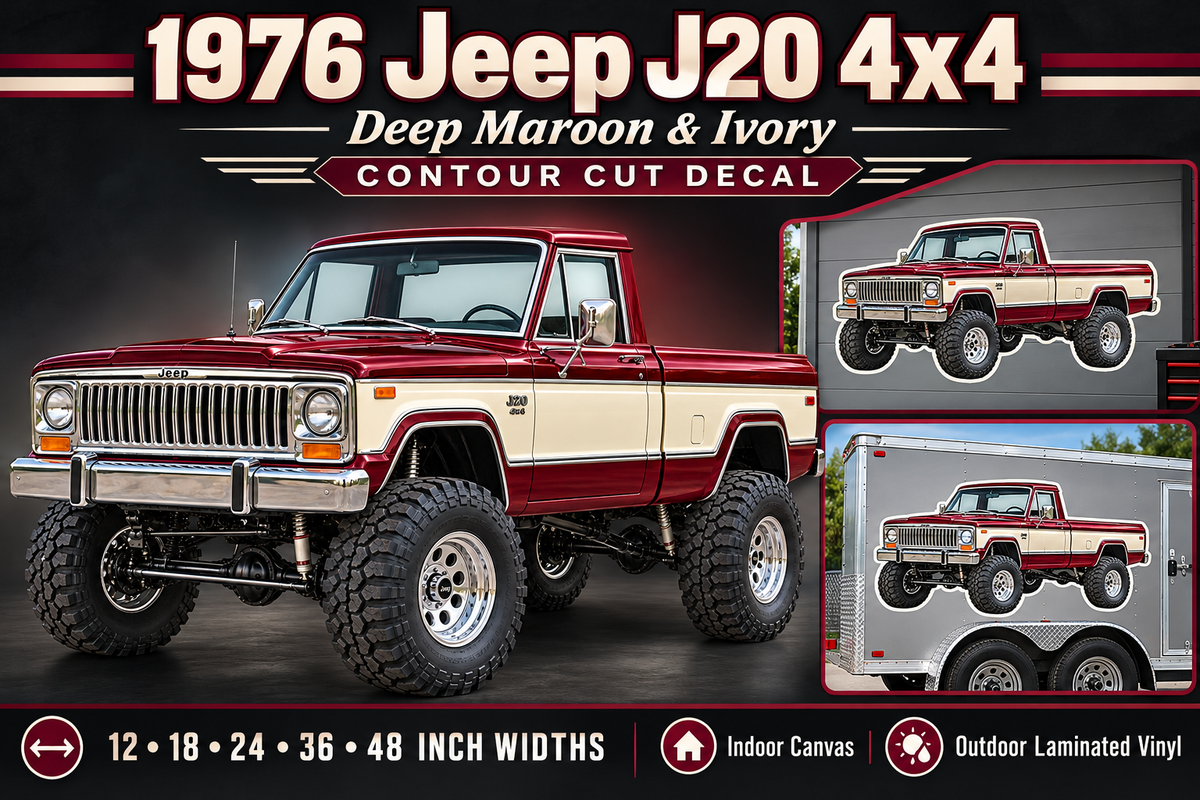 1976 Jeep J20 Deep Maroon & Ivory decal showcase