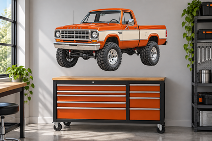 1977 Dodge W150 Power Wagon Burnt Orange & Cream garage wall decal mockup