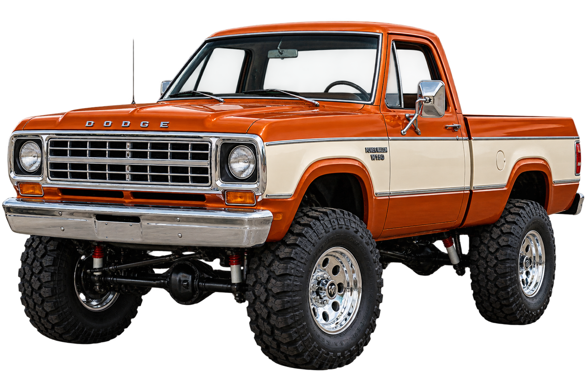 1977 Dodge W150 Power Wagon Burnt Orange & Cream lifted 4x4 contour cut decal artwork