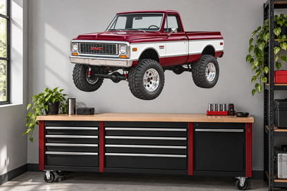 1972 GMC K1500 Burgundy & White garage wall decal mockup