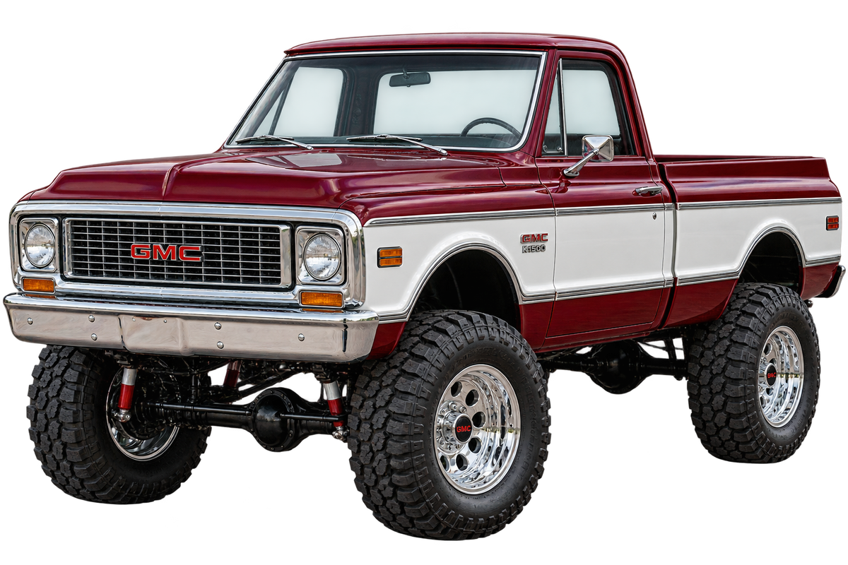 1972 GMC K1500 Burgundy & White lifted 4x4 contour cut decal artwork
