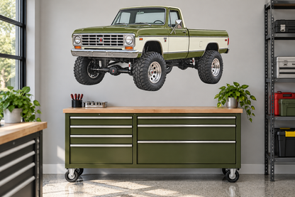 1974 International Harvester 200 Olive Green & Ivory garage wall decal mockup
