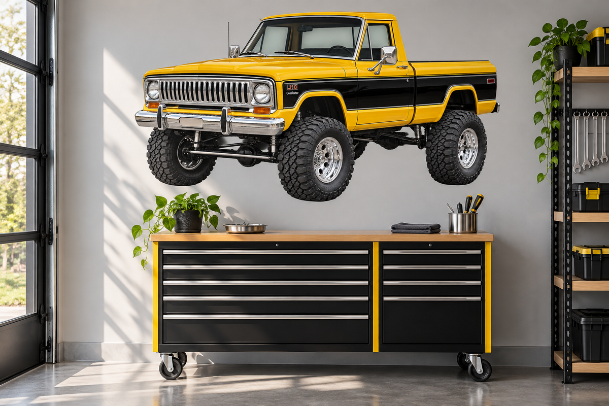 1978 Jeep J10 Golden Yellow & Black garage wall decal mockup