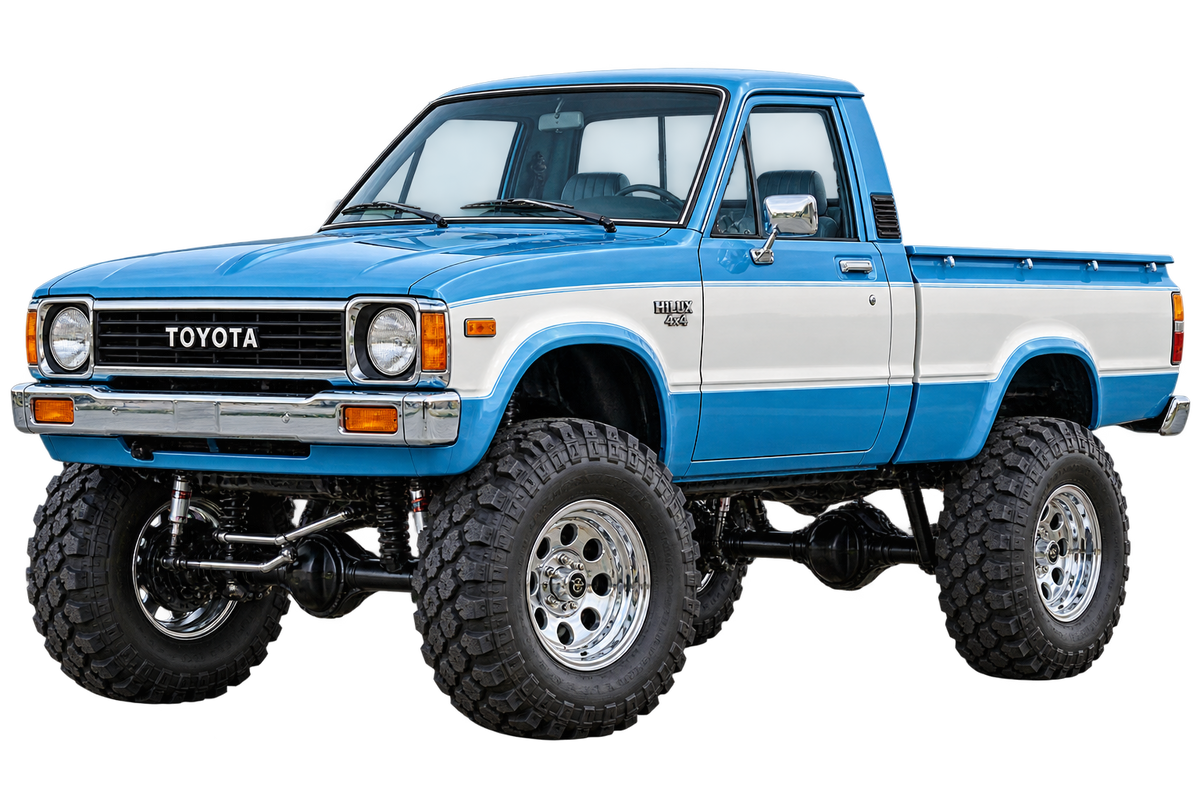 1979 Toyota Hilux 4x4 Sky Blue & White lifted 4x4 contour cut decal artwork