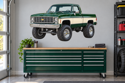 Forest Green & Cream 1975 Chevy K10 4x4 garage wall decal preview