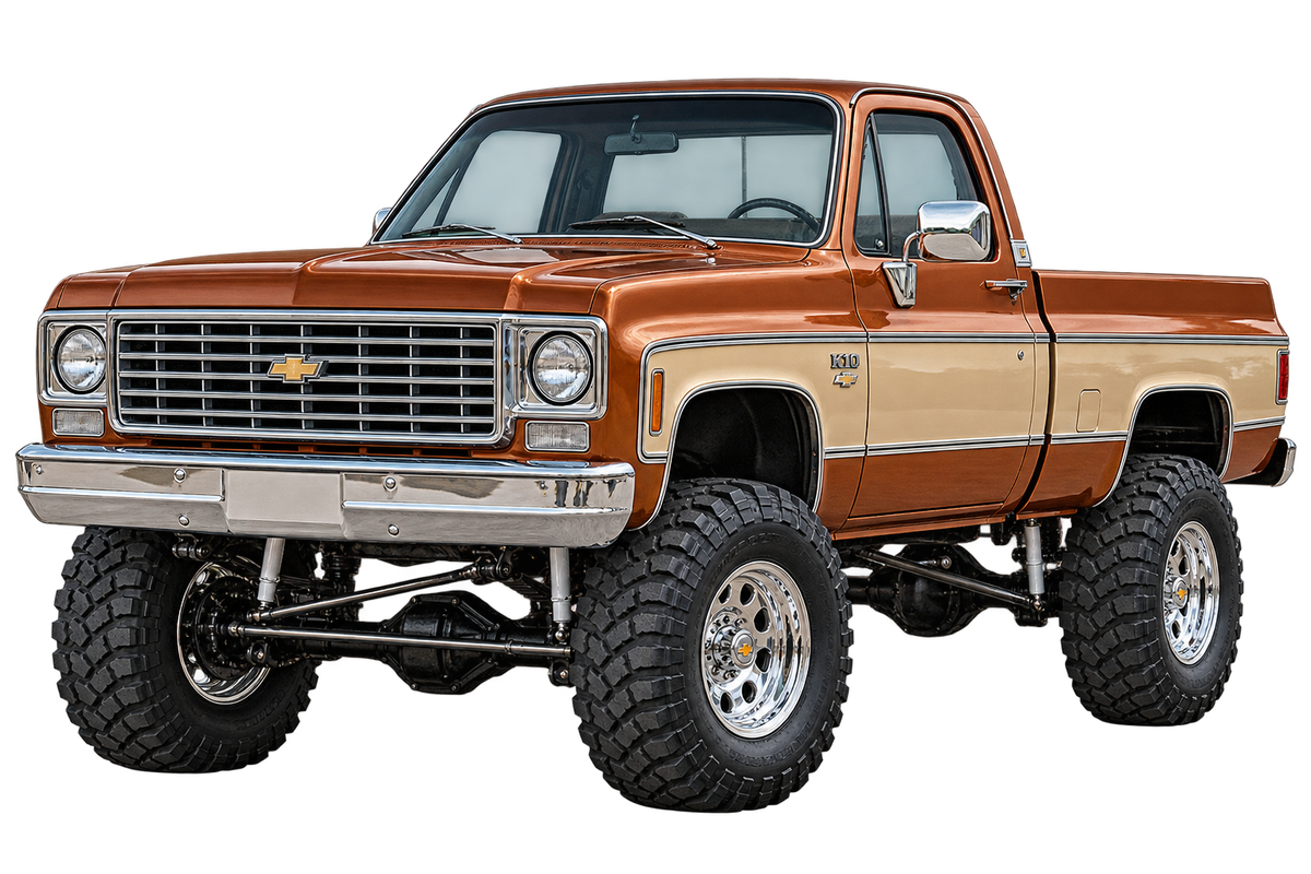 Copper & Tan 1975 Chevrolet K10 lifted 4x4 transparent decal artwork