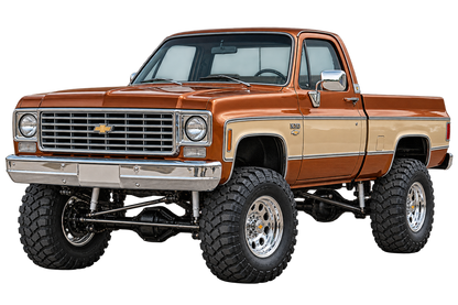 Copper & Tan 1975 Chevrolet K10 lifted 4x4 transparent decal artwork