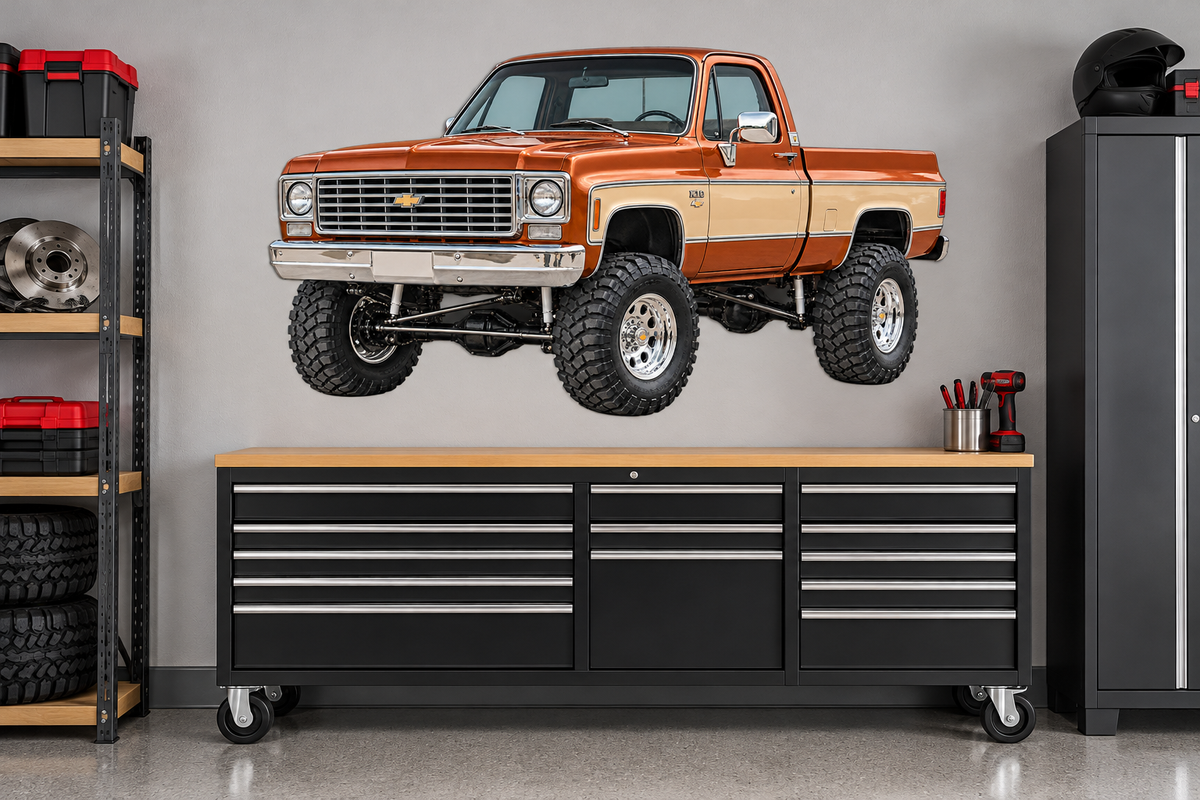 Copper & Tan 1975 Chevy K10 4x4 garage wall decal preview