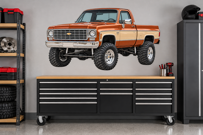 Copper & Tan 1975 Chevy K10 4x4 garage wall decal preview
