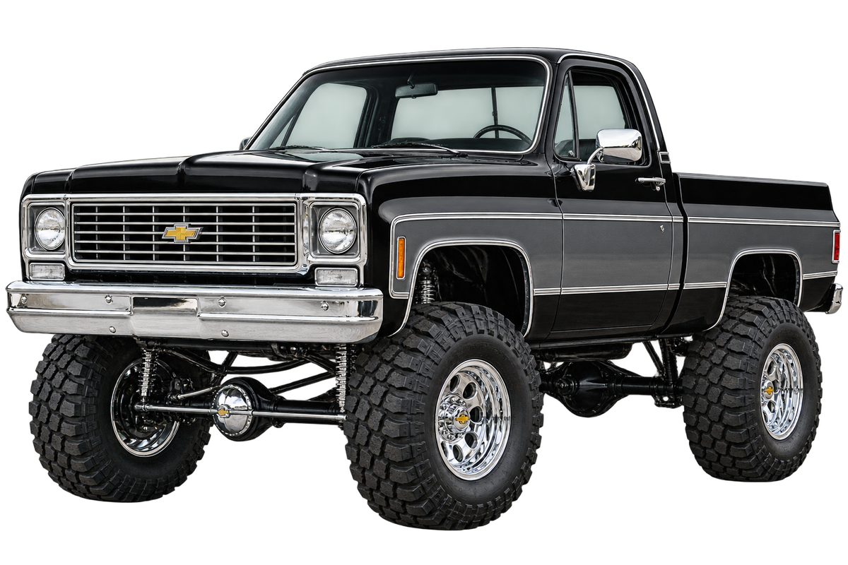 Jet Black & Charcoal 1975 Chevrolet K10 lifted 4x4 transparent decal artwork