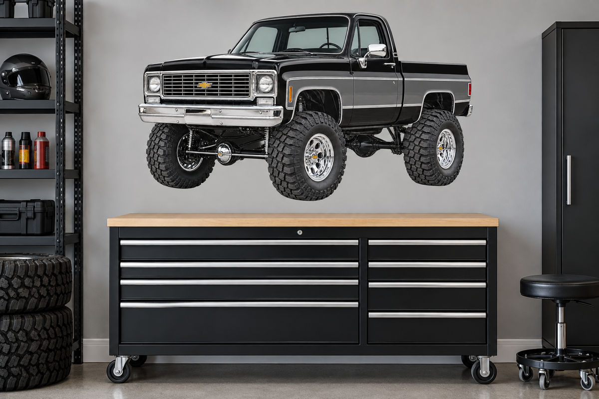 Jet Black & Charcoal 1975 Chevy K10 4x4 garage wall decal preview
