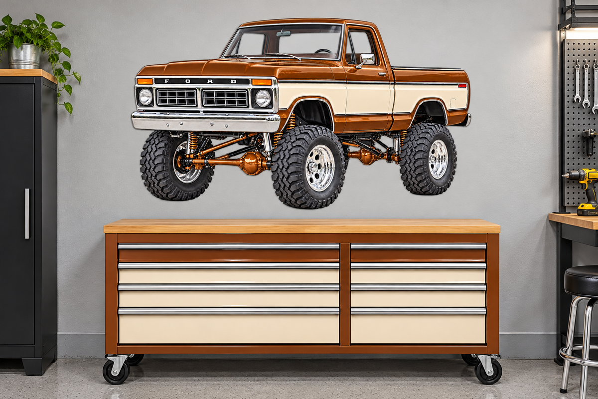 Bronze & Cream 1976 Ford F-150 garage wall decal mockup