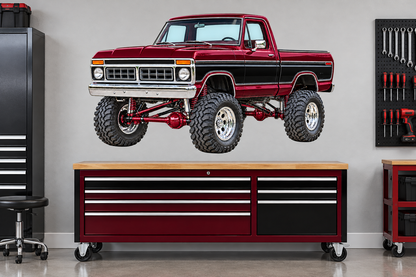 Burgundy & Black 1976 Ford F-150 garage wall decal mockup