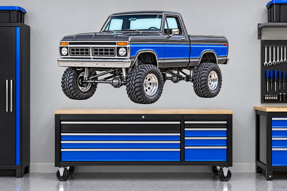 Gunmetal & Blue 1976 Ford F-150 garage wall decal mockup