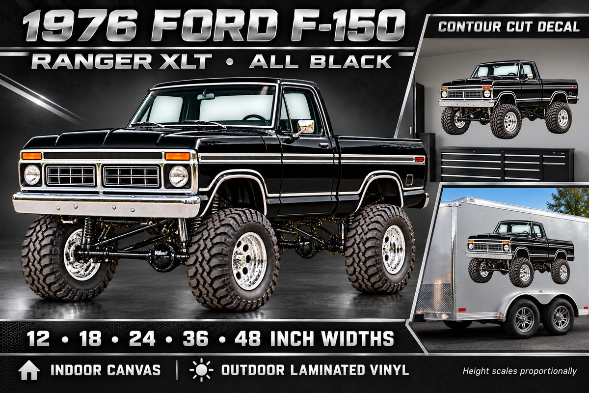 1976 Ford F-150 Ranger XLT black paint chrome wheels grille front bumper and side trim product showcase