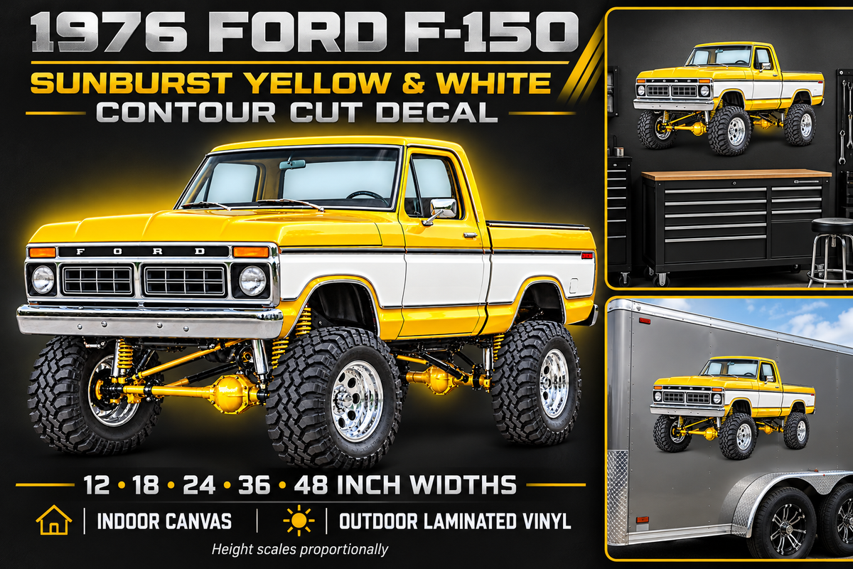 Sunburst Yellow & White 1976 Ford F-150 decal product showcase